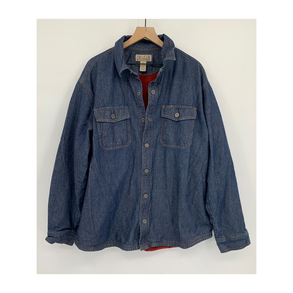 Duluth Trading Jacket Mens XL Blue Denim Fleece Lined Denim Heavyweight Shacket